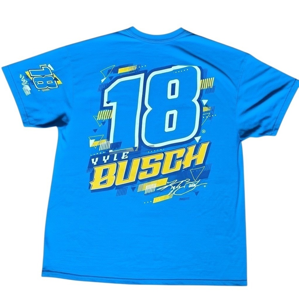 Kyle Busch 18 NASCAR Joe Gibbs Racing Blue Graphic T-Shirt Mens XL Short Sleeve